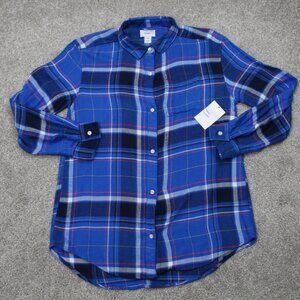 Old Navy Flannel Shirt NWT Girls XL (14) Blue Tartan Plaid Tunic-Length L/S